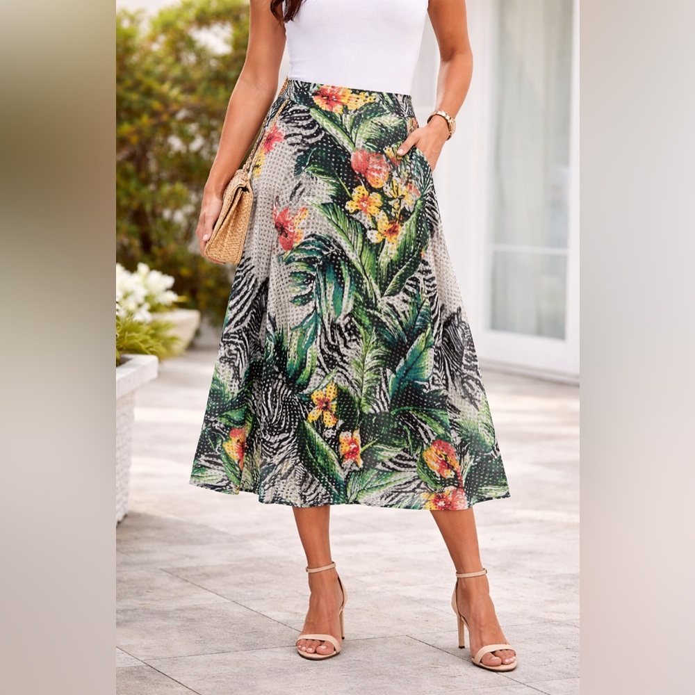 NEW YORK & CO Tropical Mesh Midi Skirt